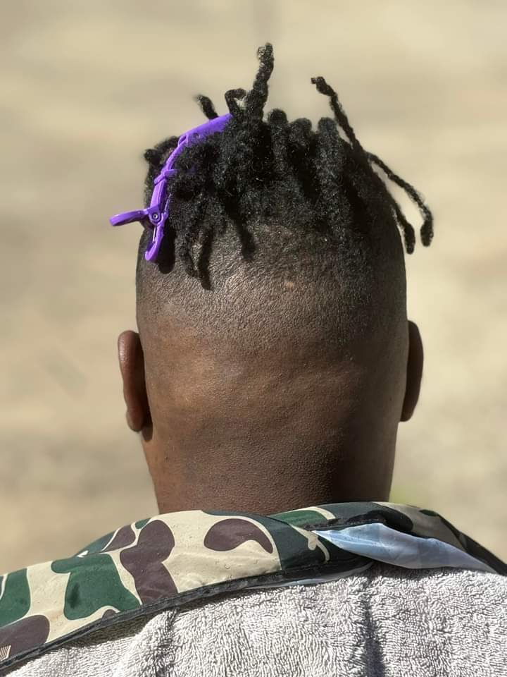 Locs kept tight on top over a clean faded back and sides